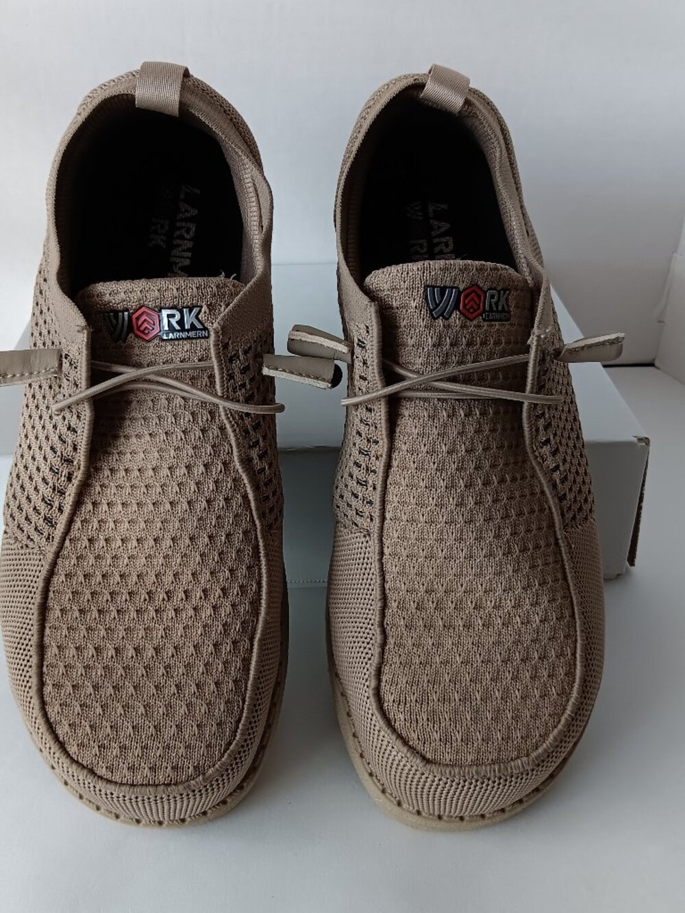 LARNMERN Beige Mens US 10.5 Wide Steel Toe Work Shoes